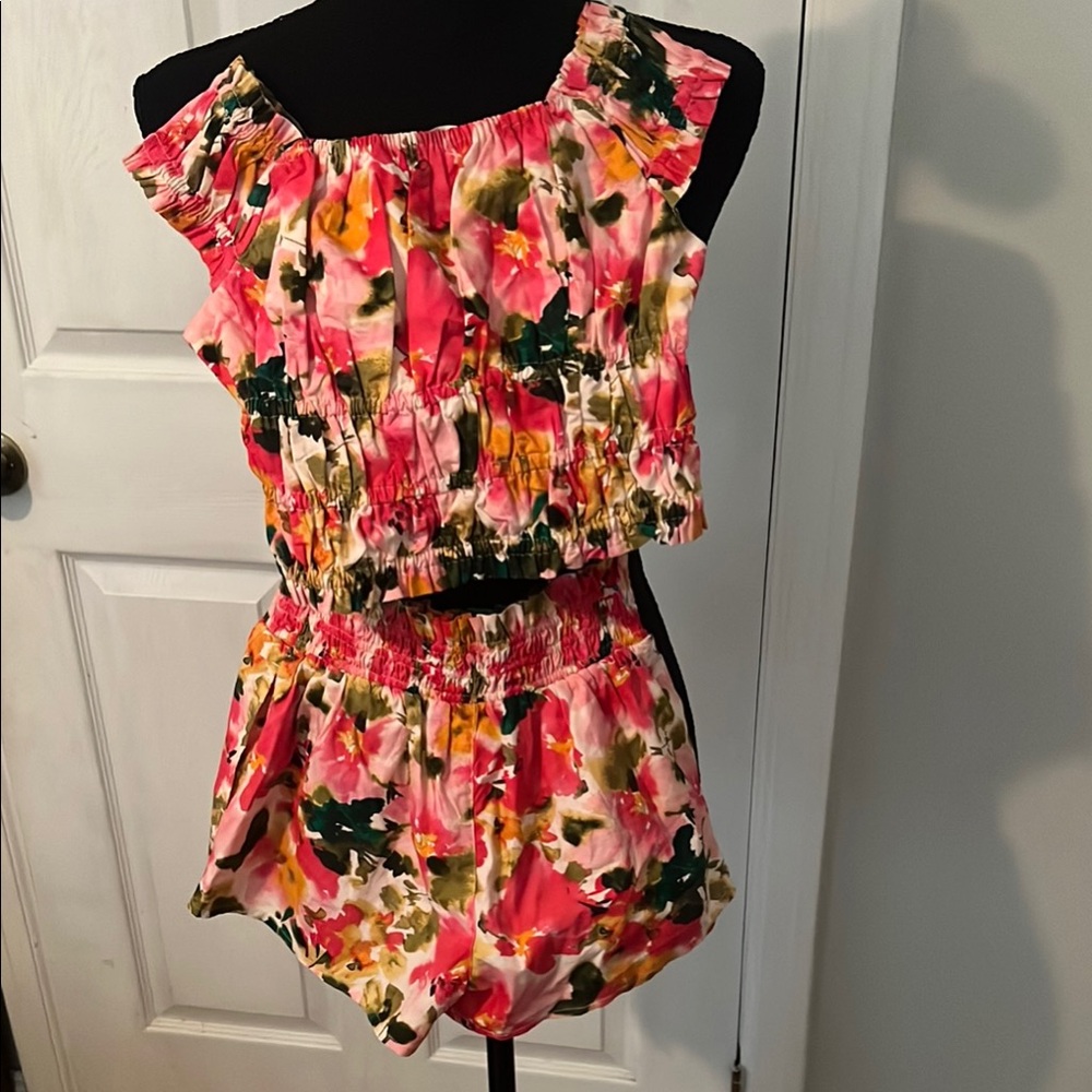 Crewcuts Pink and Green Floral Kids Matching Set. NWOT